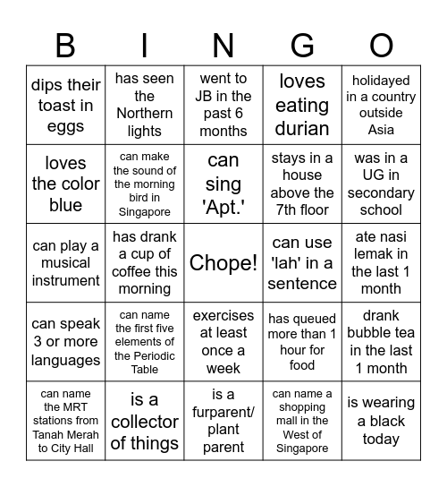Find someone in our department who... Bingo Card