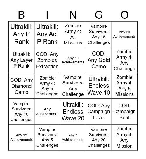 Gamer Bingo Card