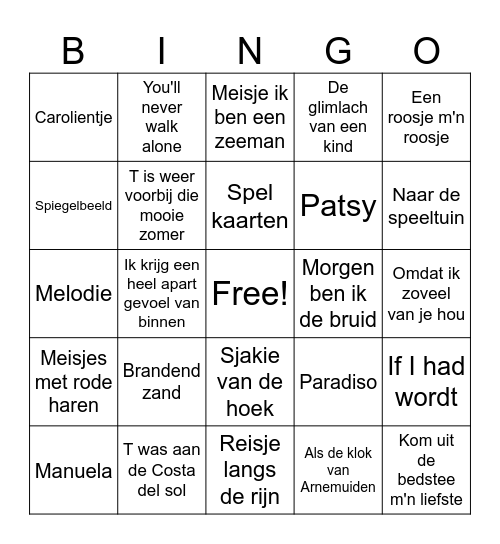 Muziekbingo Card