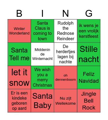 Dé Kinder-Kerst-Diner-Muziek-Bingo !! Bingo Card