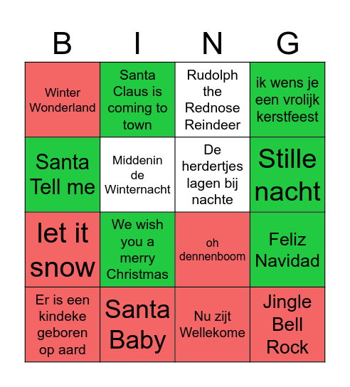 Dé Kinder-Kerst-Diner-Muziek-Bingo !! Bingo Card