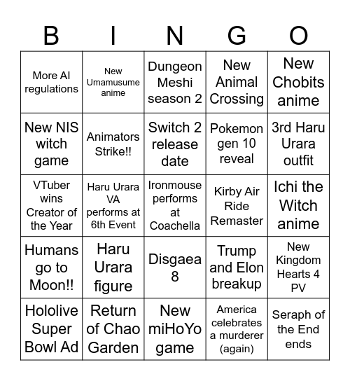 2025 Bingo Card