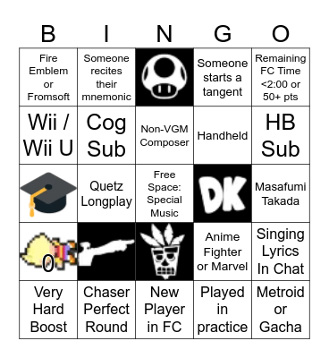 The Chase VGM Bingo Card