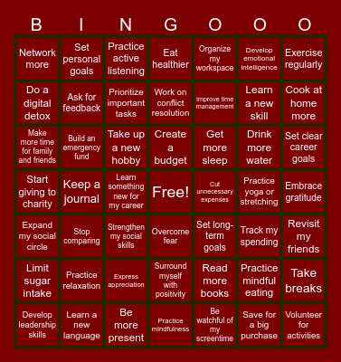 My New Year Resolution Bingo Card