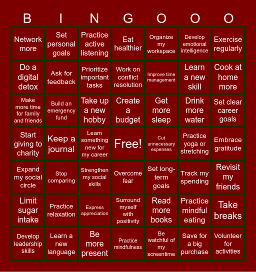 My New Year Resolution Bingo Card