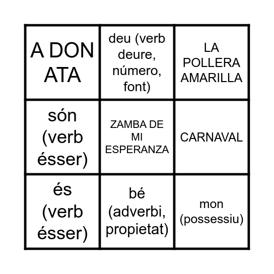 BINGO MUSICAL Bingo Card