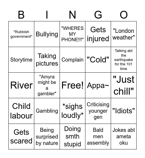 Kundasan Bingo Card