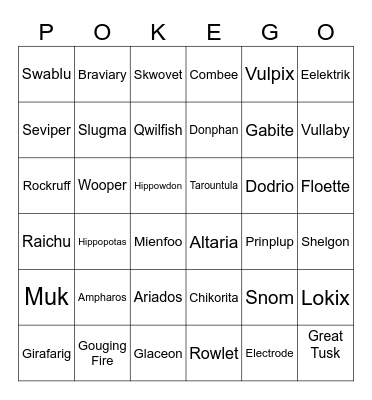 Random Pokemon Bingo Card