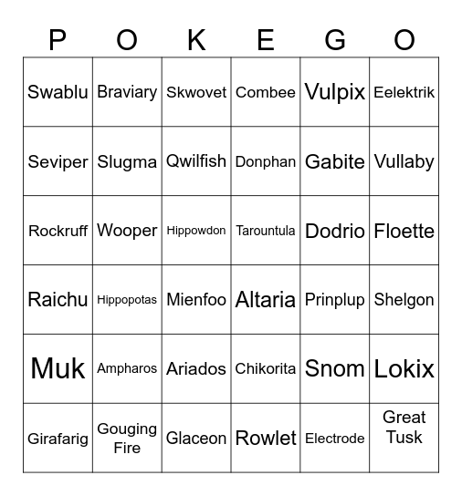 Random Pokemon Bingo Card