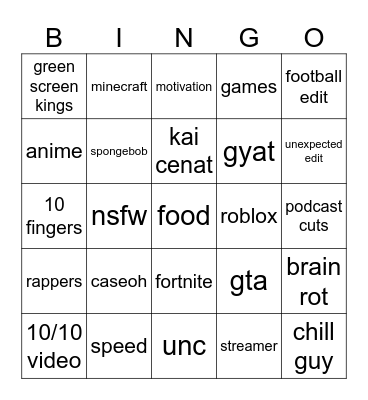 Untitled Bingo Card