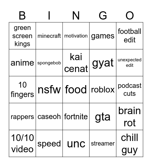 Untitled Bingo Card