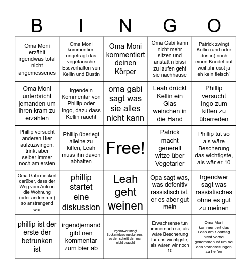 Heiligabend Bingo Card