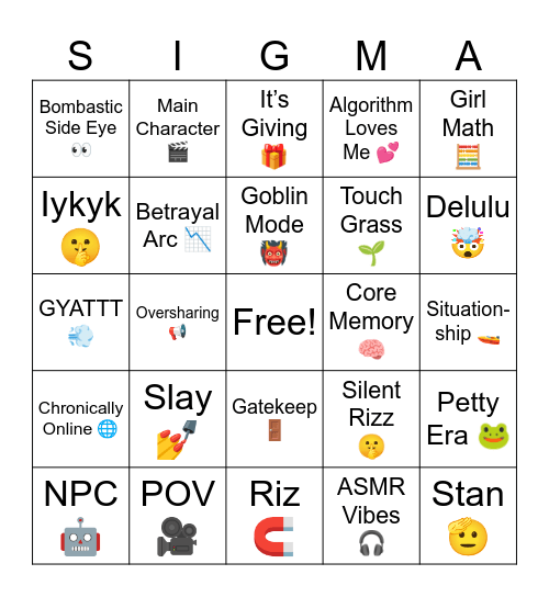 2024 Tiktok Meme Bingo Card