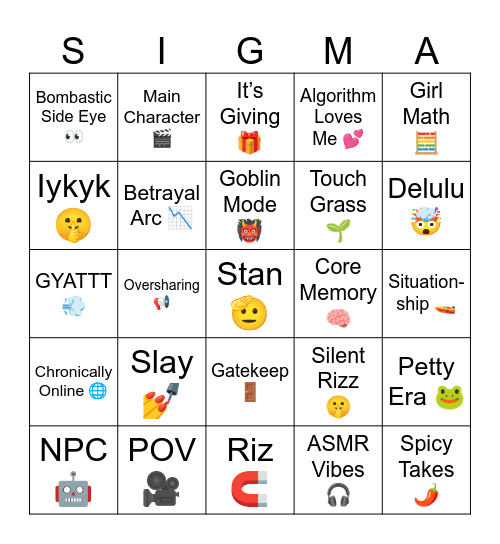 2024 Tiktok Meme Bingo Card