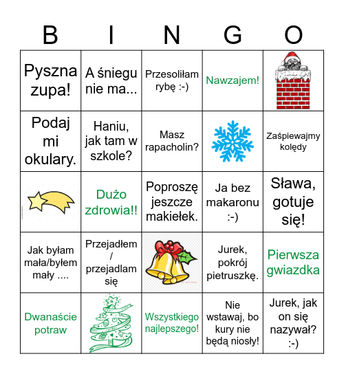 Świąteczne BINGO dla tęskniących Bingo Card