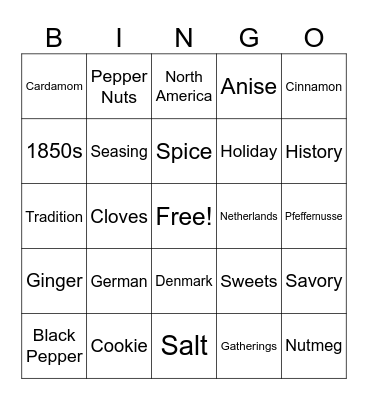 Pfeffernusse Bingo Card