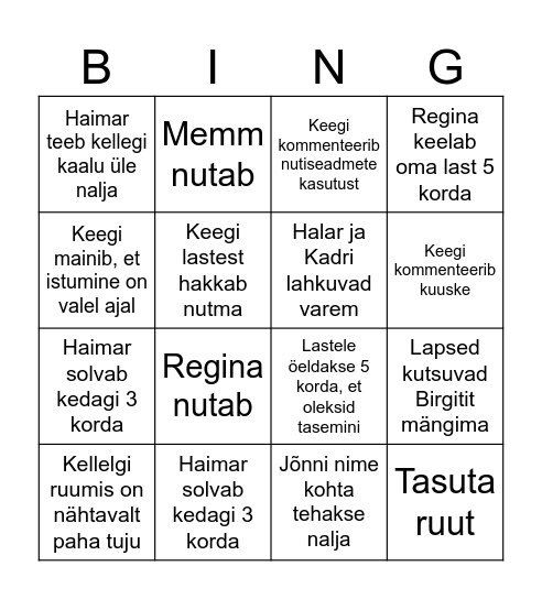 Jõulubingo 4x4 Bingo Card