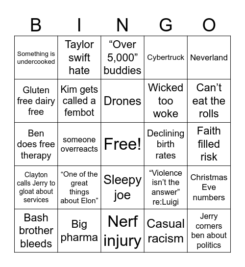 The Harris Special Bingo Card