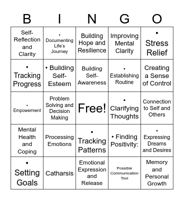 Journaling Bingo Card
