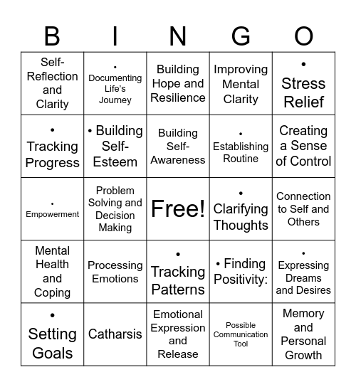 Journaling Bingo Card