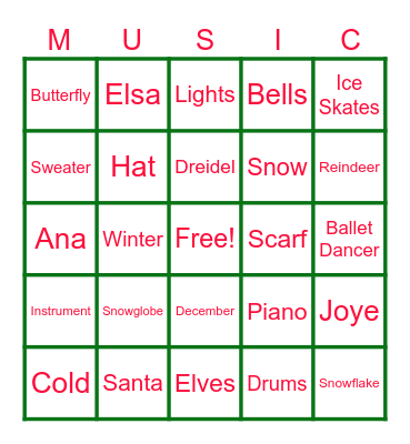 HOLIDAY MUSIC BINGO! Bingo Card