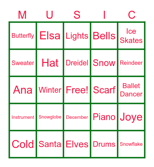 HOLIDAY MUSIC BINGO! Bingo Card