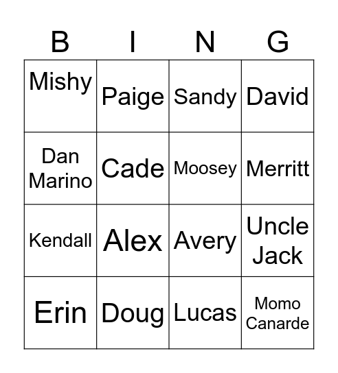Christmas Adam Family Bingo Bonanza! Bingo Card