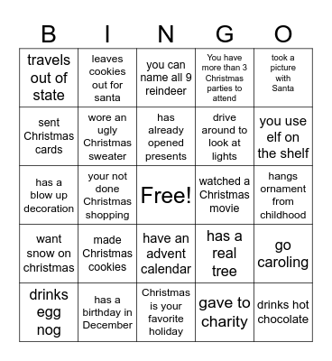 Christmas Bingo Card