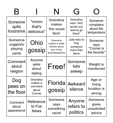 Family Bingo Card