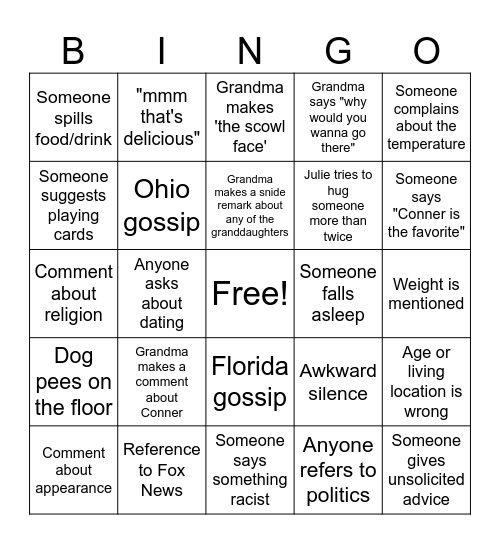 Family Bingo Card