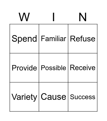 Midterm Vocabulary Bingo Card