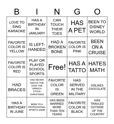 GETTING TO KNOW MY FAMILY Bingo Card
