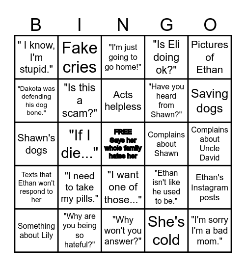 Grandma Jeanie Bingo Card