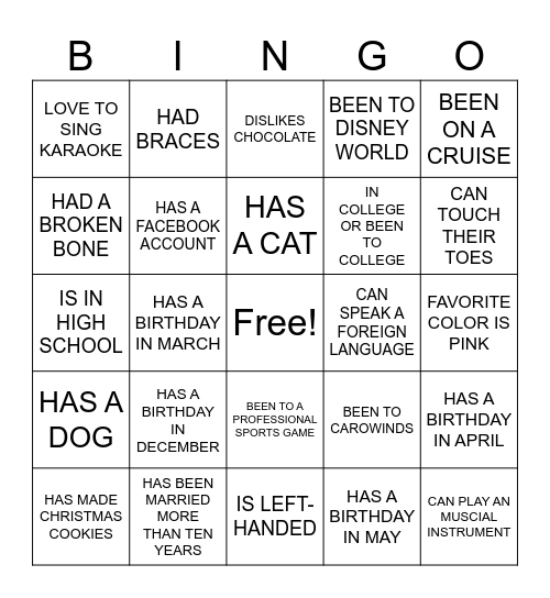 GETTING TO KNOW MY FAMILY Bingo Card