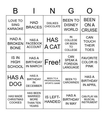 GETTING TO KNOW MY FAMILY Bingo Card