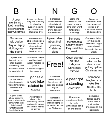 Drug Treatment Court Christmas edition Bingo Card