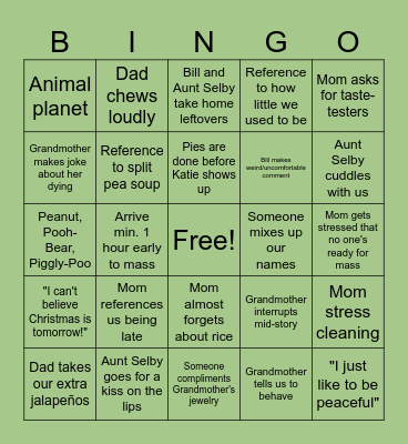 Eggenberger Christmas Eve Bingo Card