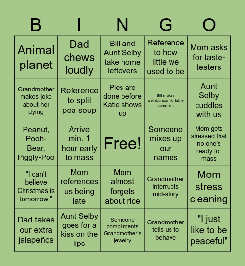 Eggenberger Christmas Eve Bingo Card