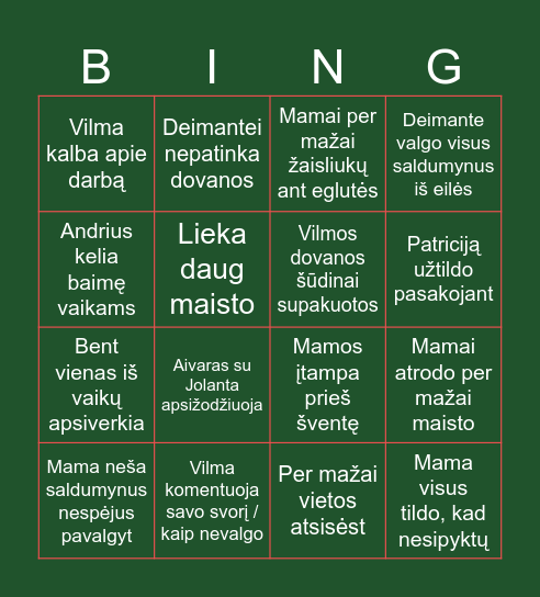 Survive CHRISTMAS Bingo Card