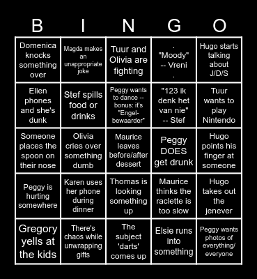 Secret Christmas Bingo Card