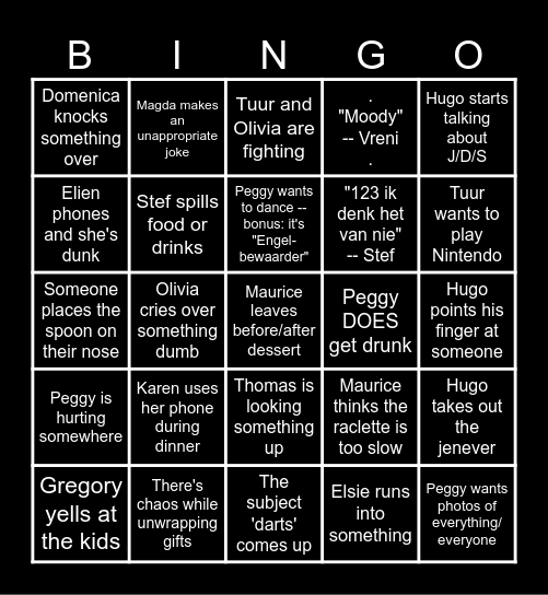 Secret Christmas Bingo Card