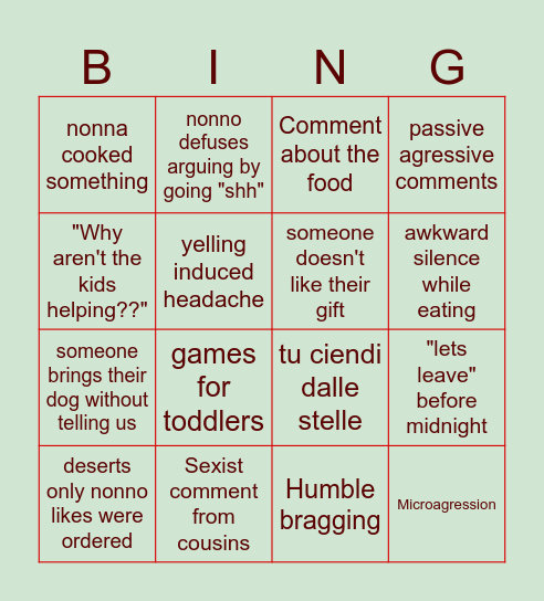 Christmas "Joy" Bingo Card