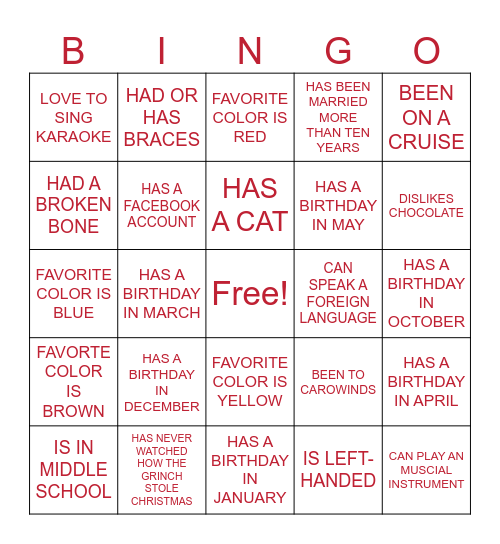 GETTING TO KNOW MY FAMILY Bingo Card