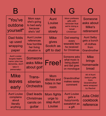 Christmas Day Bingo Card