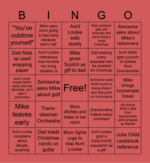 Christmas Day Bingo Card