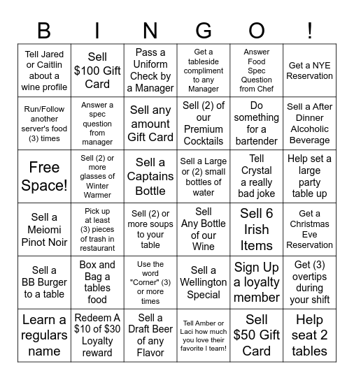 Server BINGO! Bingo Card