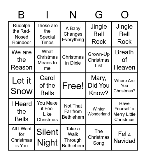 Christmas Singo Bingo Card