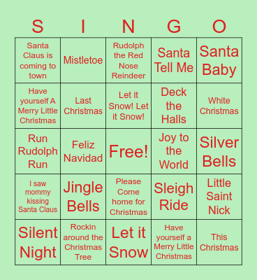 Christmas Singo Bingo Card