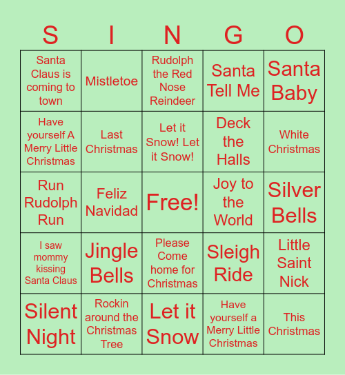 Christmas Singo Bingo Card