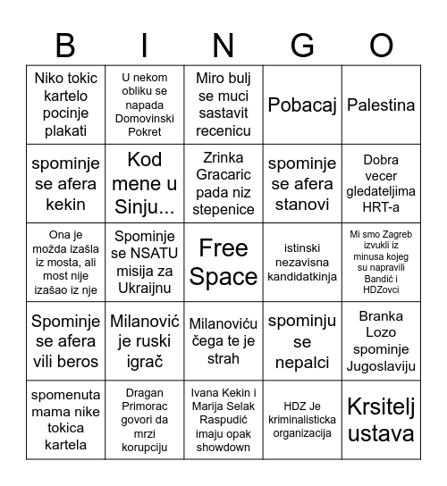 HRT Sučeljavanje Bingo Card